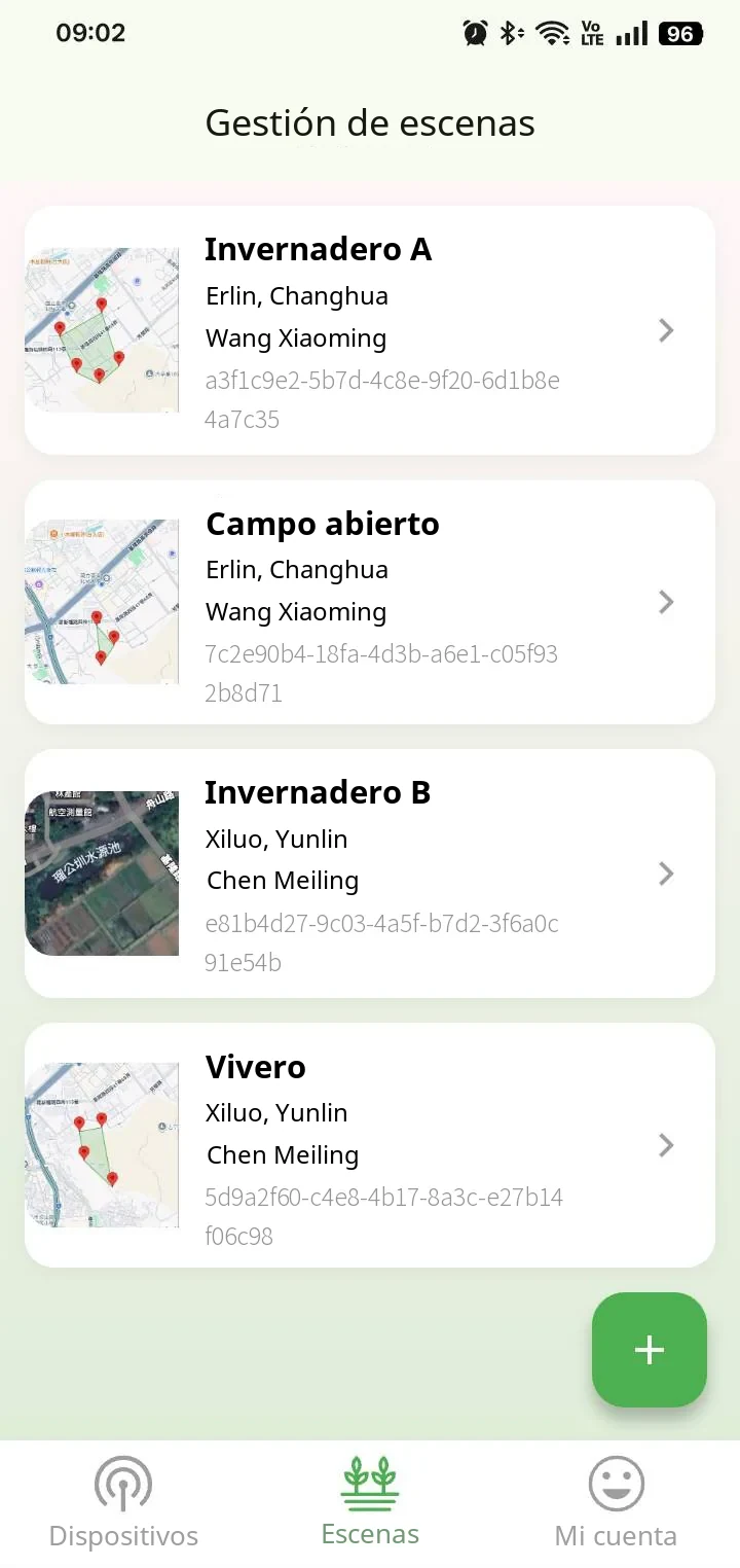 Gestión de escenarios en la App de FarmerPack: invernaderos, campos abiertos, viveros y otros sitios en una sola vista