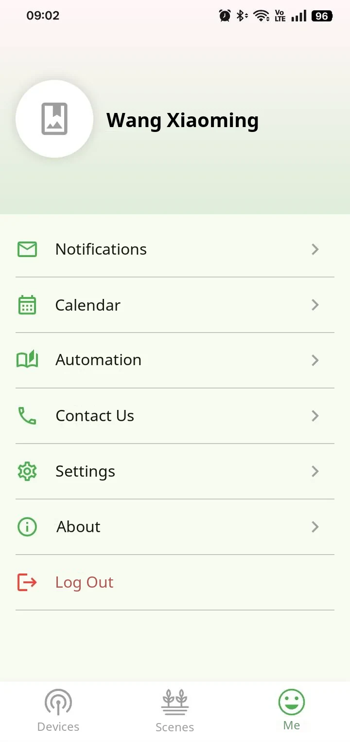 YenProtek App menu: notification center, calendar and automation settings