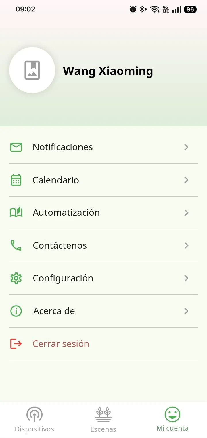 Menú de la App de YenProtek: centro de notificaciones, calendario y configuración de automatizaciones