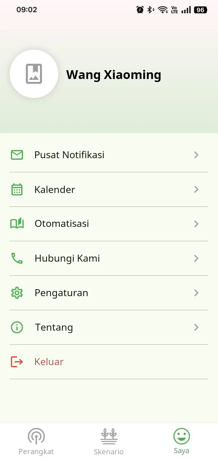 Menu aplikasi YenProtek: pusat notifikasi, kalender, pengaturan otomasi