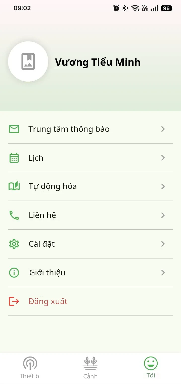 Menu App YenProtek: trung tâm thông báo, lịch và cài đặt liên động