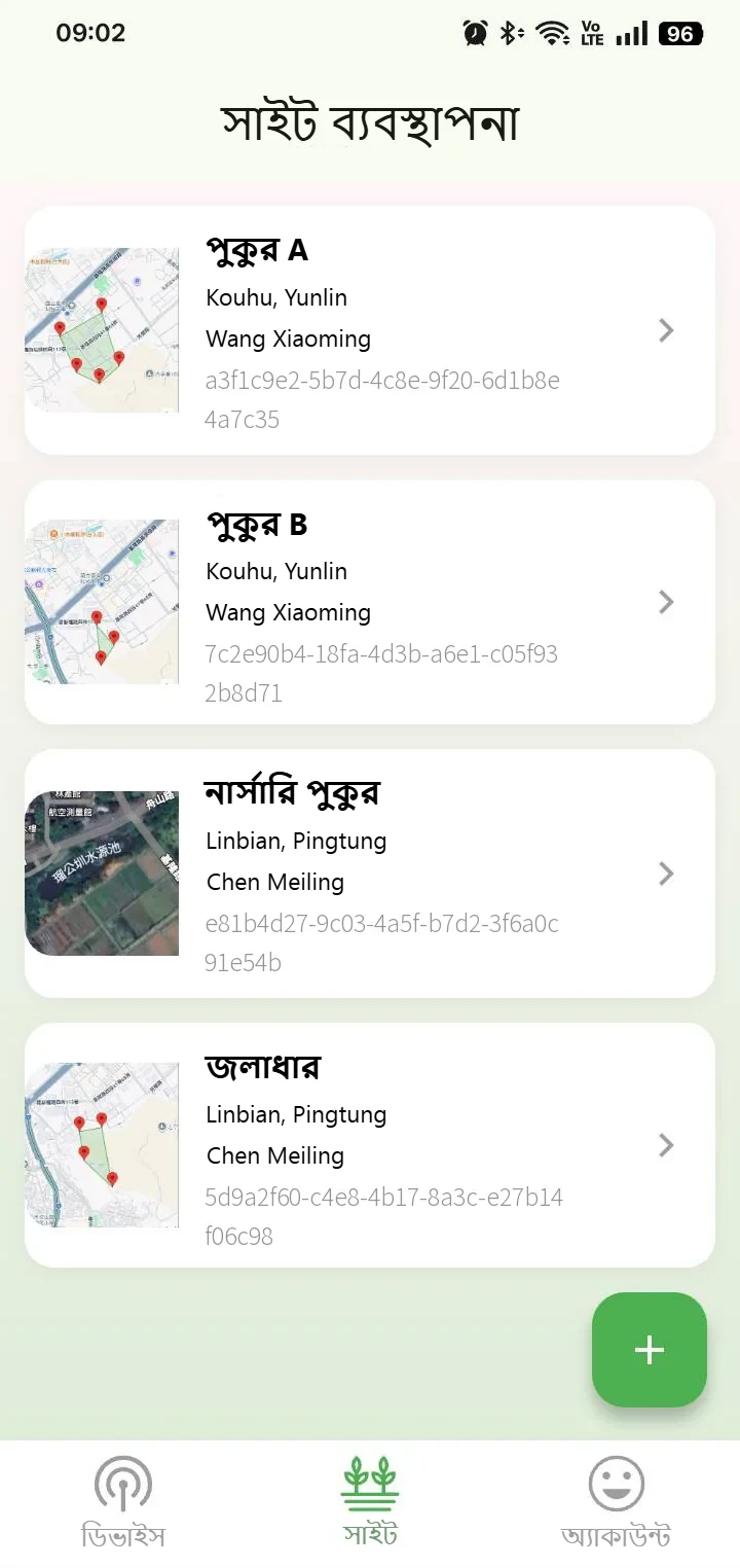 YenProtek অ্যাপের সাইট ব্যবস্থাপনা: একাধিক সাইট এক নজরে (নমুনা ডেটা)