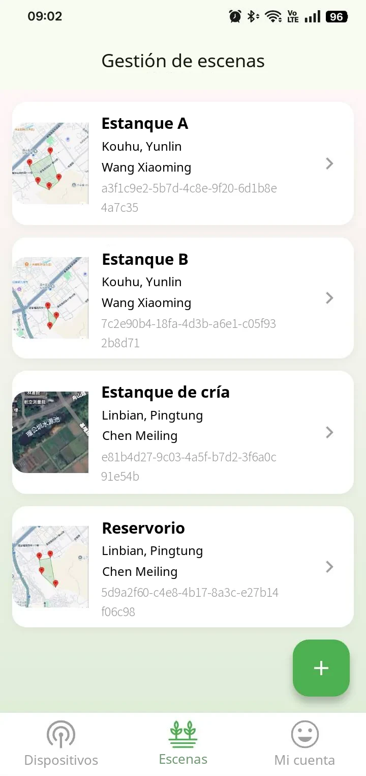 Gestión de escenarios en la App de YenProtek: varios sitios en una sola vista (datos de ejemplo)