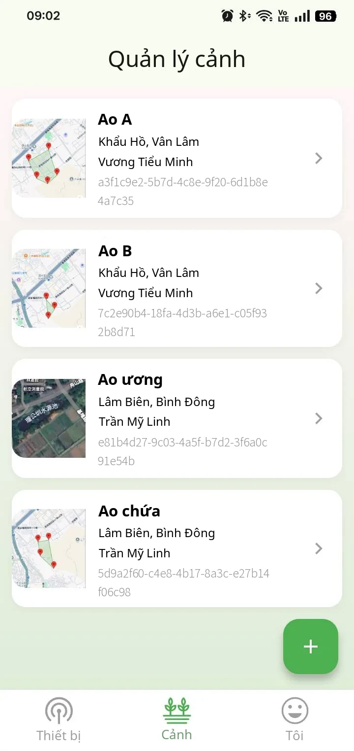 Quản lý khu vực trên App YenProtek: nhiều địa điểm trong một màn hình (dữ liệu mẫu)