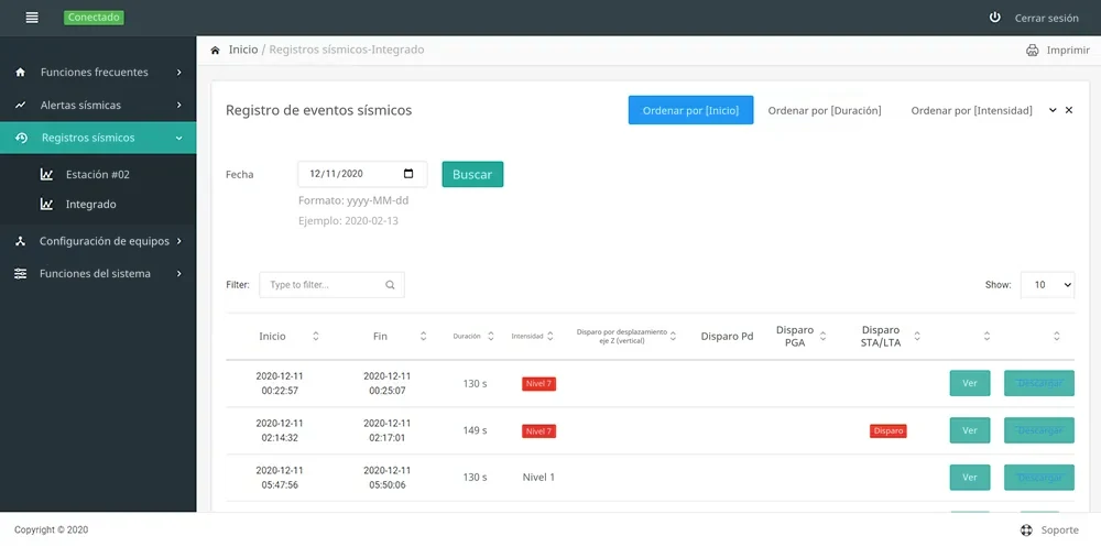 Pantalla HMI 2 del sistema inteligente de monitoreo y alarma sísmica