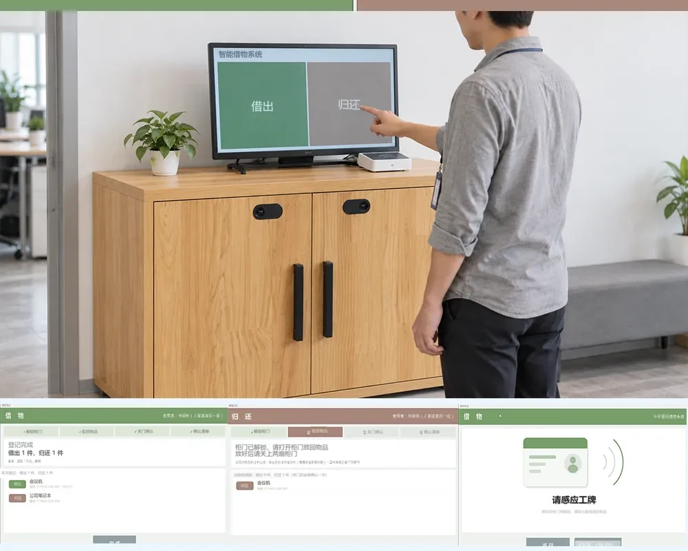 第二代 RFID 智能感应借物柜触控主画面（借出／归还）