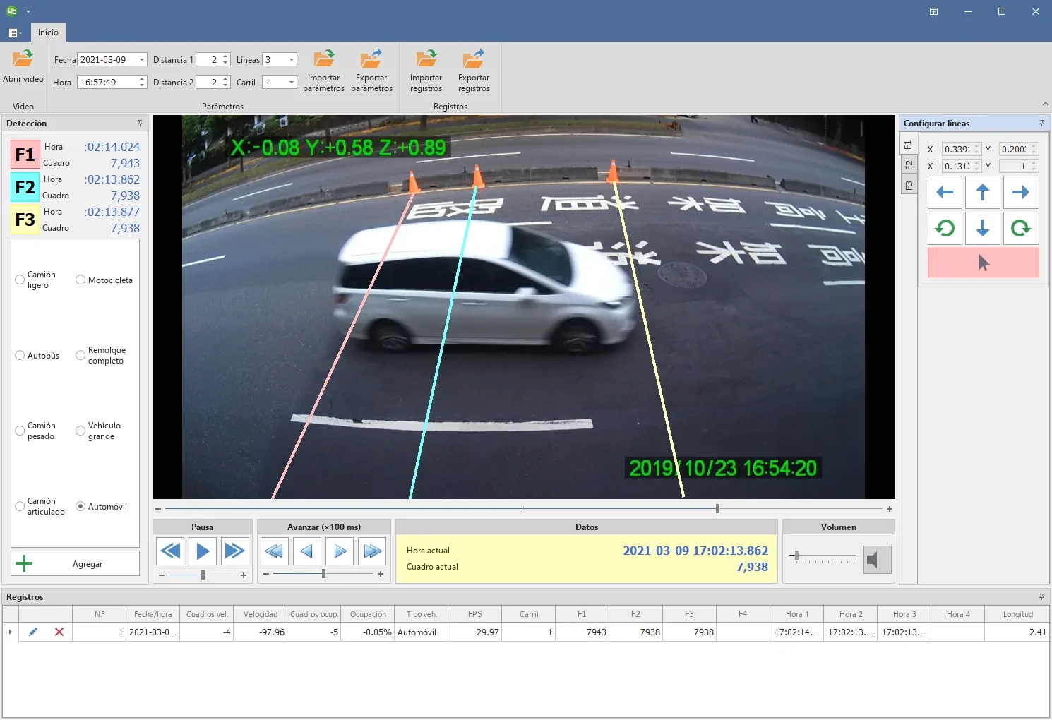 Pantalla de desarrollo del sistema inteligente de detección de velocidad vial por imagen